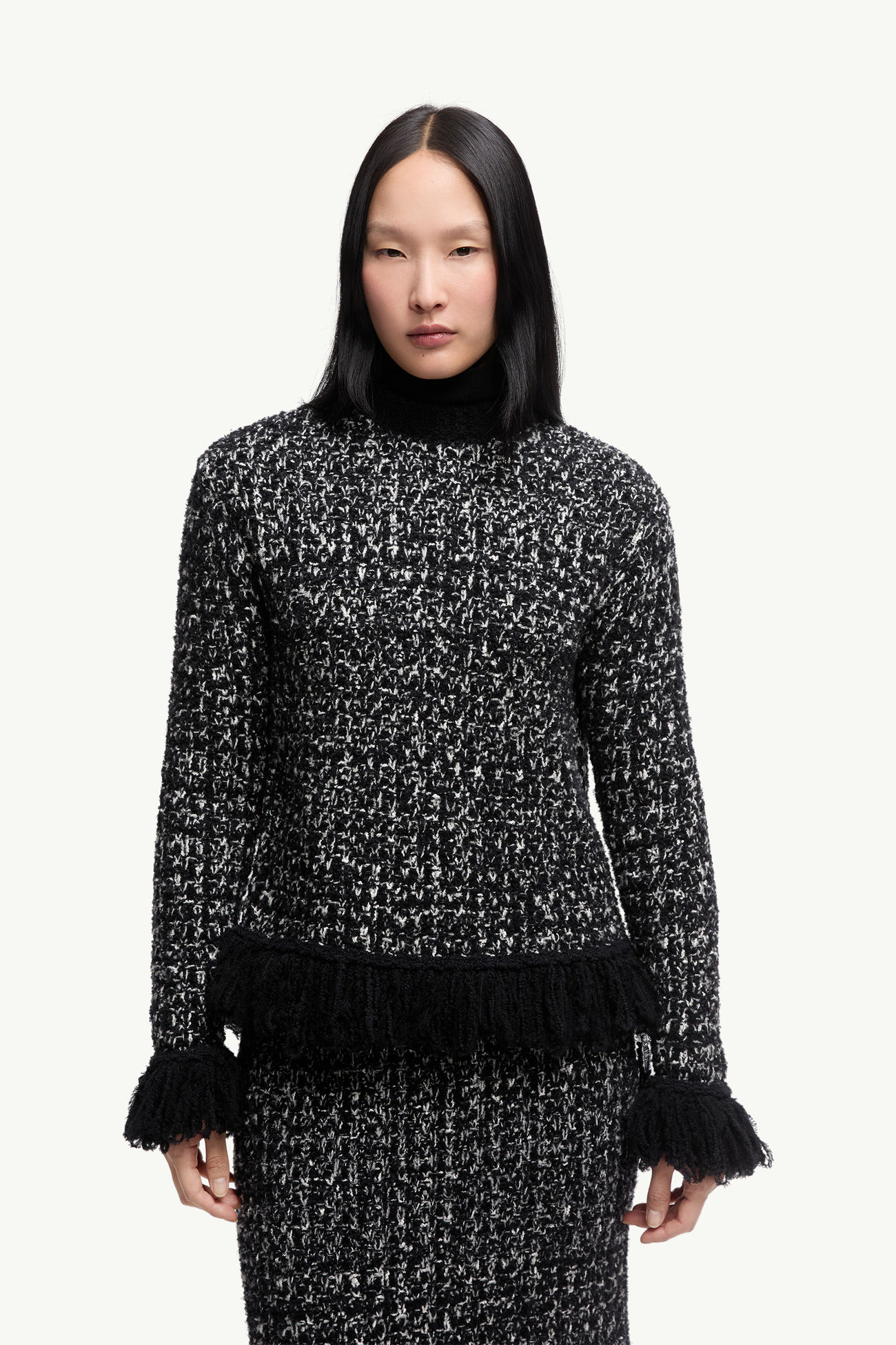 Pullover aus Wollmischung mit Fransenbesatz Damen Schwarz Moncler 3