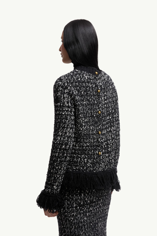 Fringe-Trim Wool Blend Jumper Women Black Moncler 4
