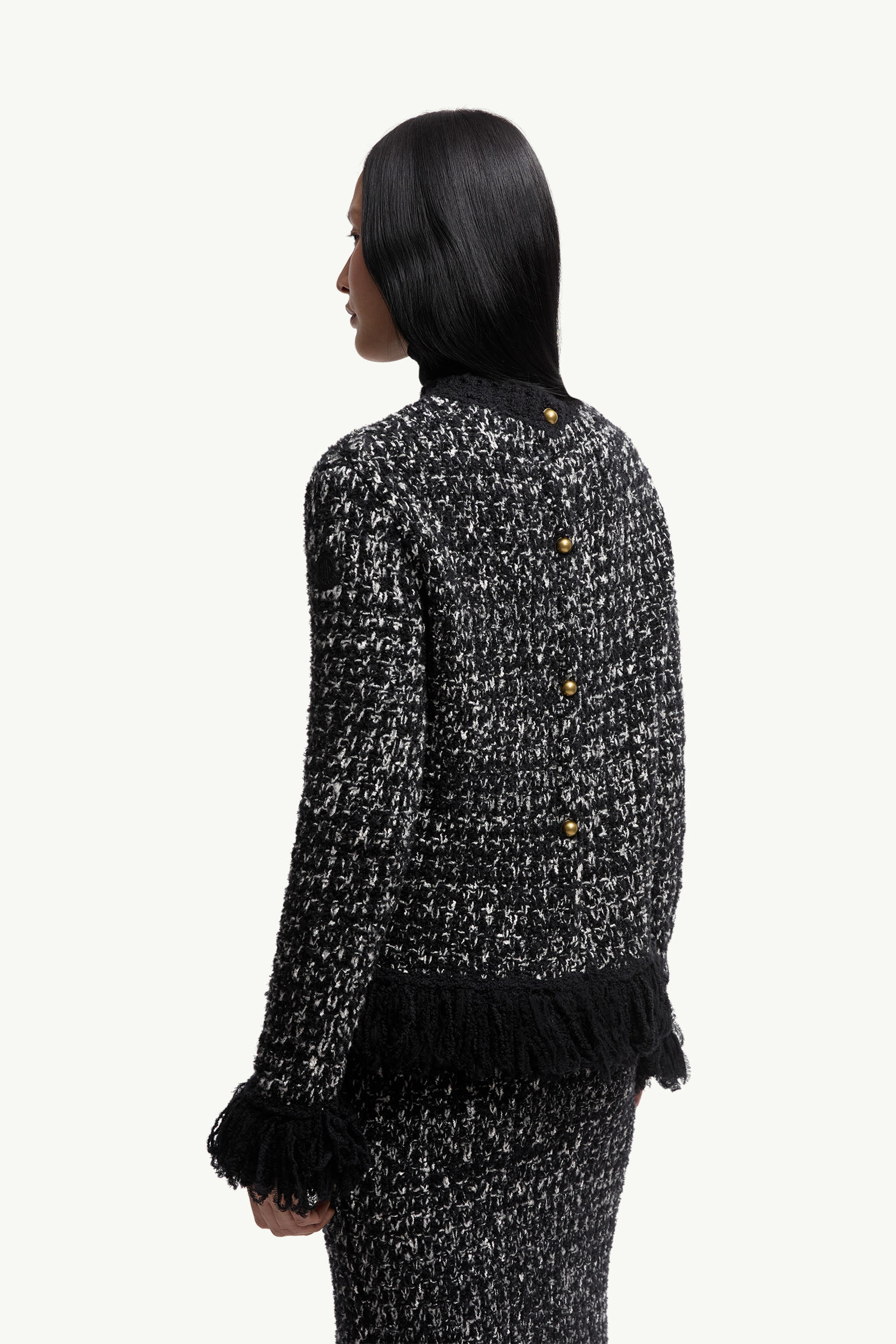 Fringe-Trim Wool Blend Jumper Women Black Moncler 4