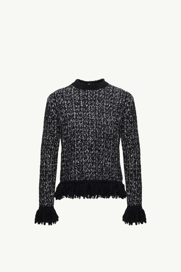 Fringe-Trim Wool Blend Jumper Women Black Moncler 2