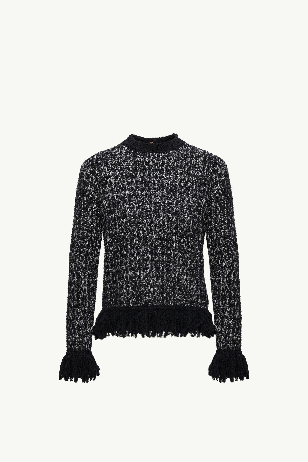 Fringe-Trim Wool Blend Sweater Women Black Moncler 2