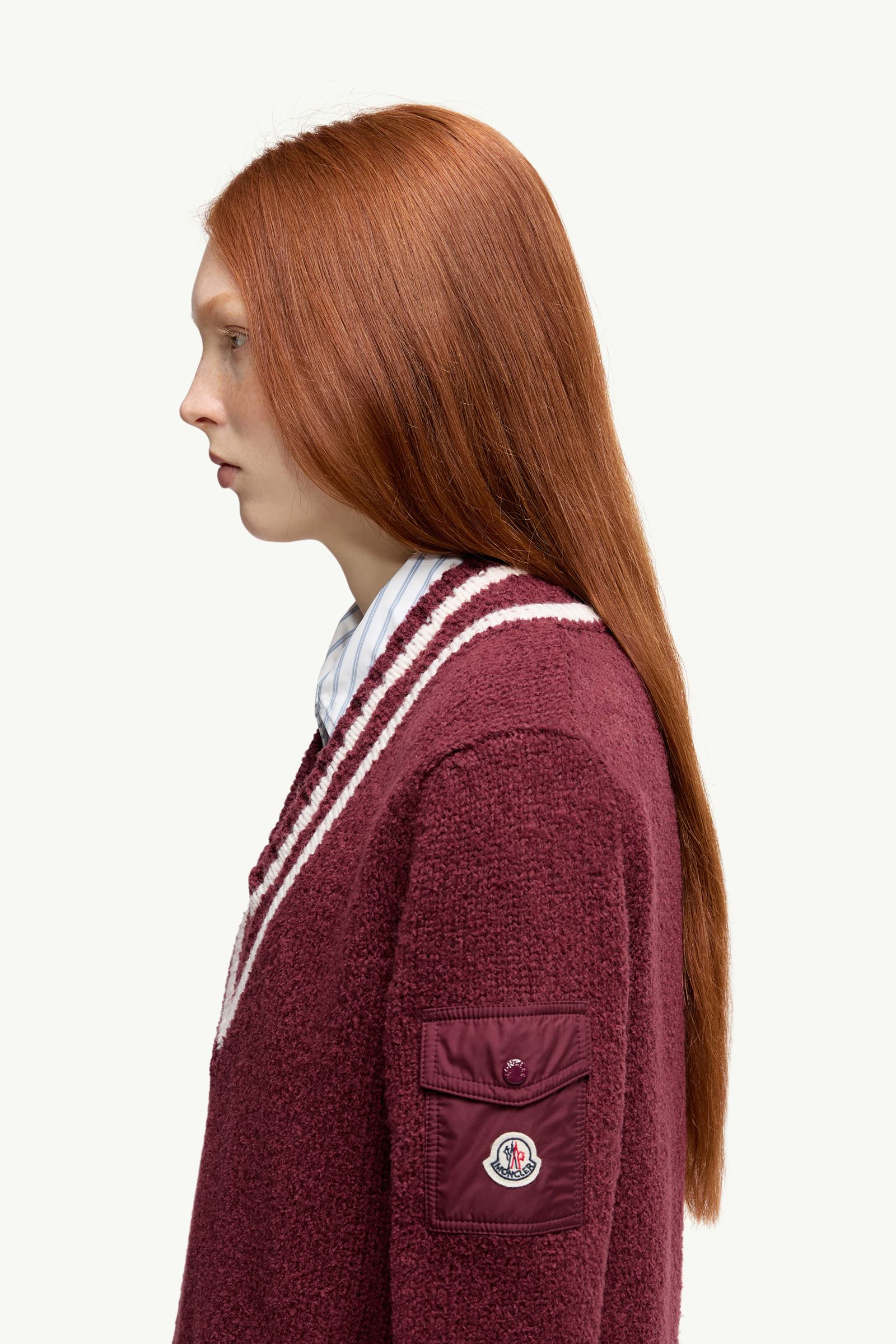 Pull matelassé en coton et laine mélangés à col en V Femmes Bordeaux Moncler 1