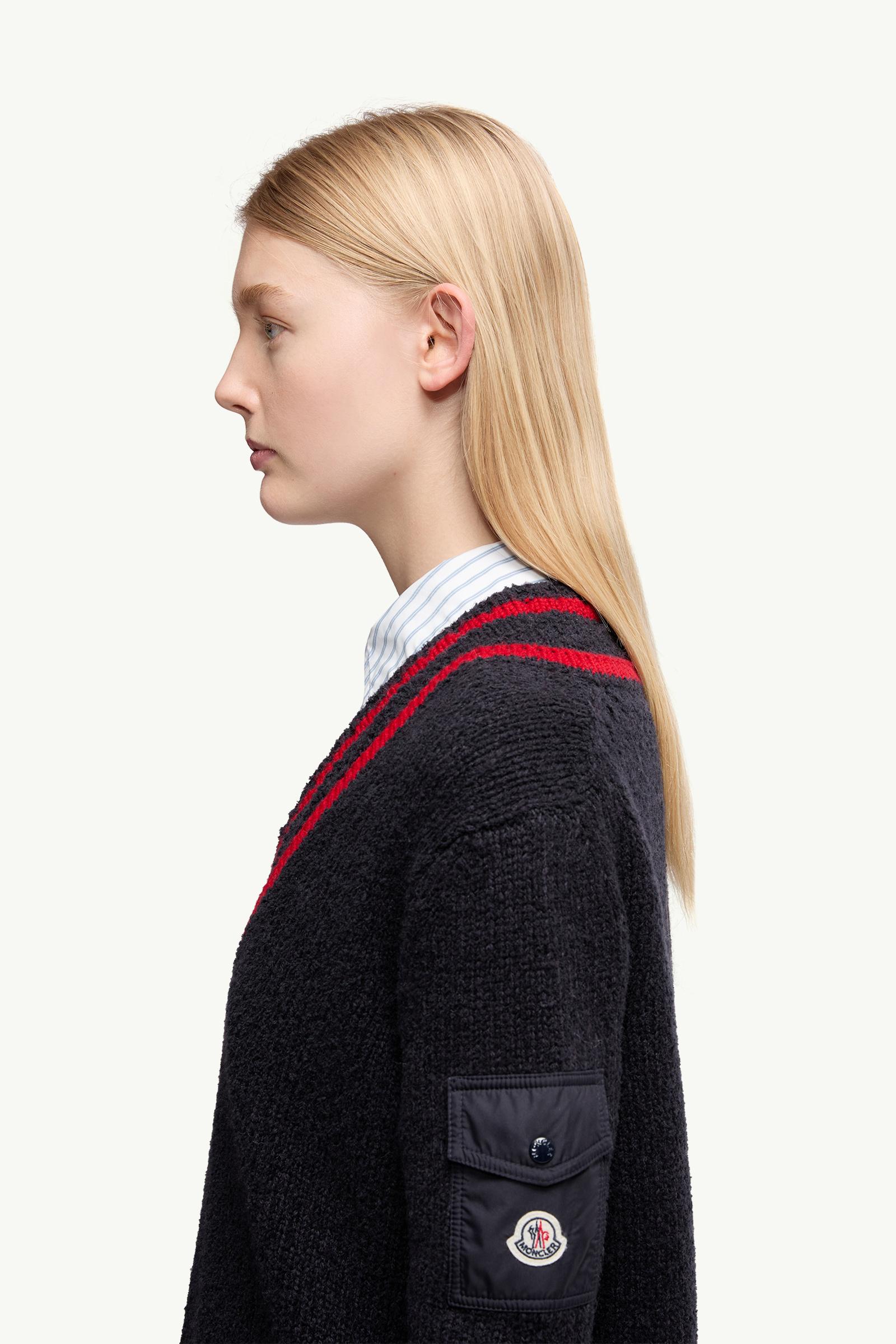 Padded V-Neck Cotton & Wool Blend Jumper Women Navy Blue Moncler 1
