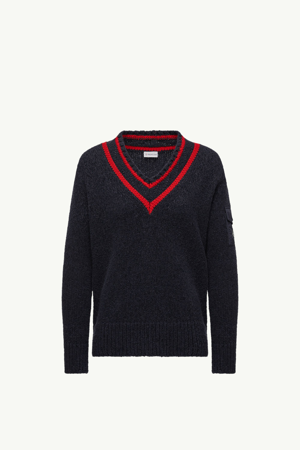 Padded V-Neck Cotton & Wool Blend Jumper Women Navy Blue Moncler 2