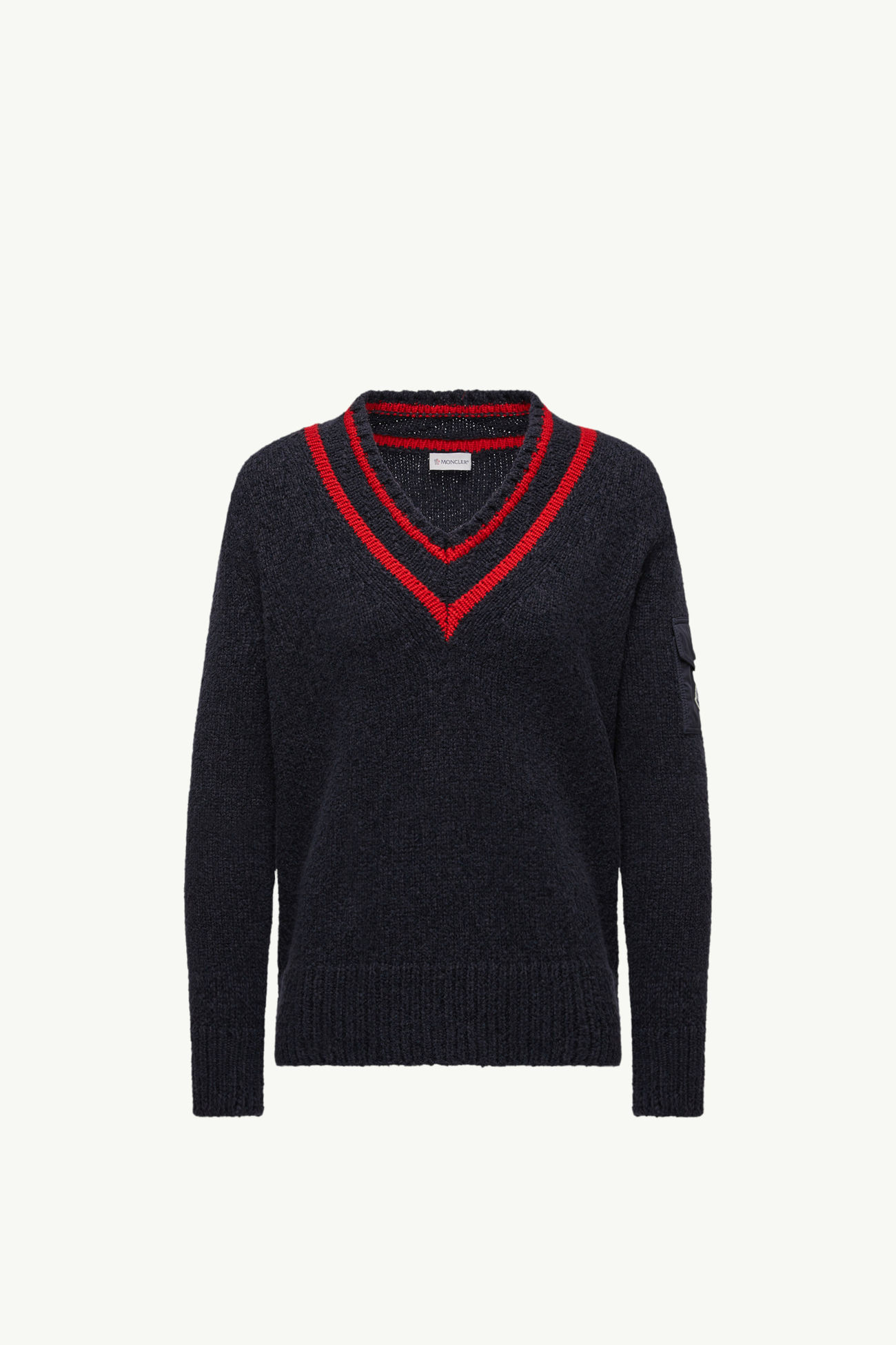 Padded V-Neck Cotton & Wool Blend Jumper Women Navy Blue Moncler 2