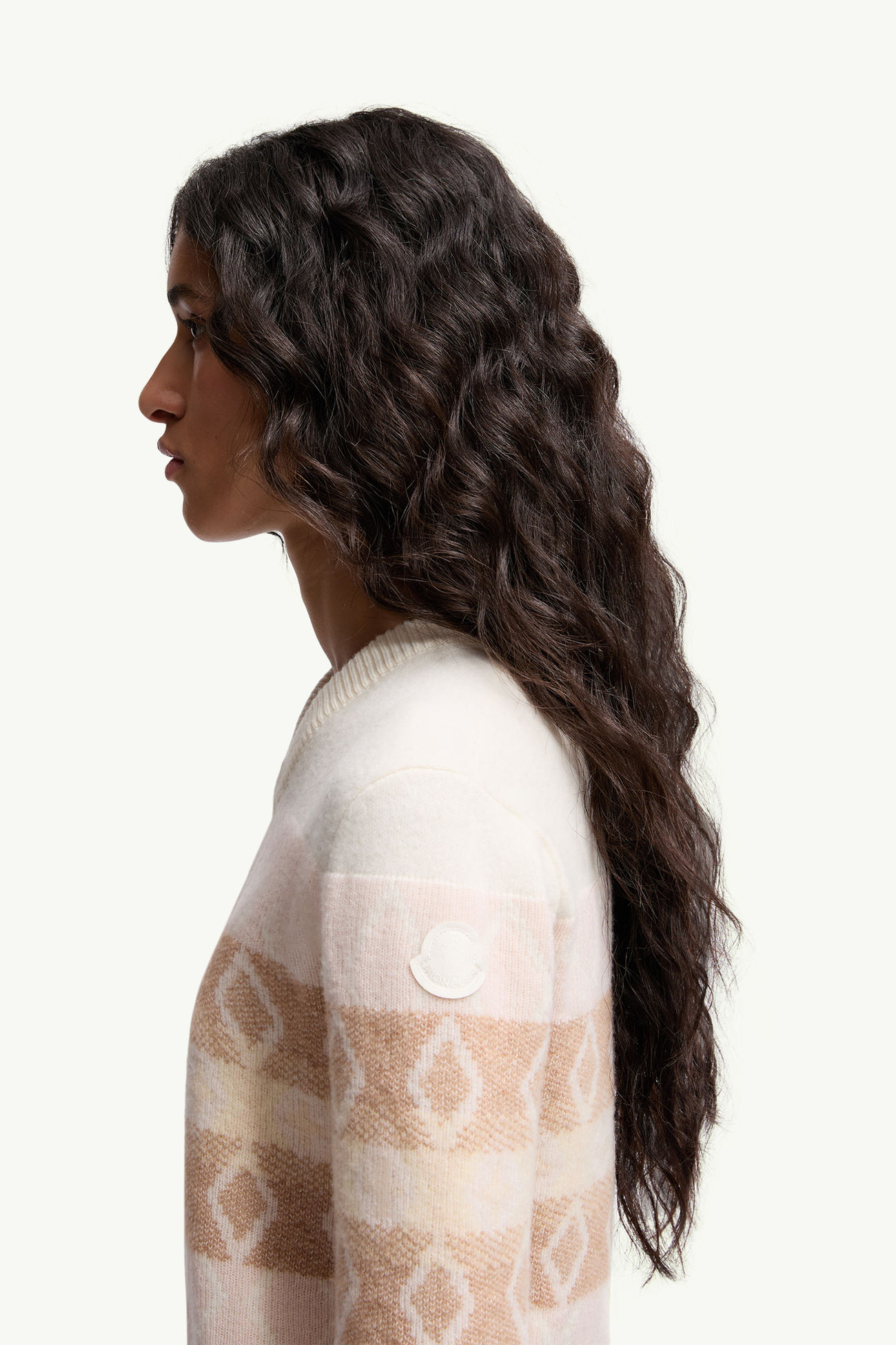 Jersey de lana con cuello de pico y motivo de rombos Mujer Blanco & Rosa Moncler 1