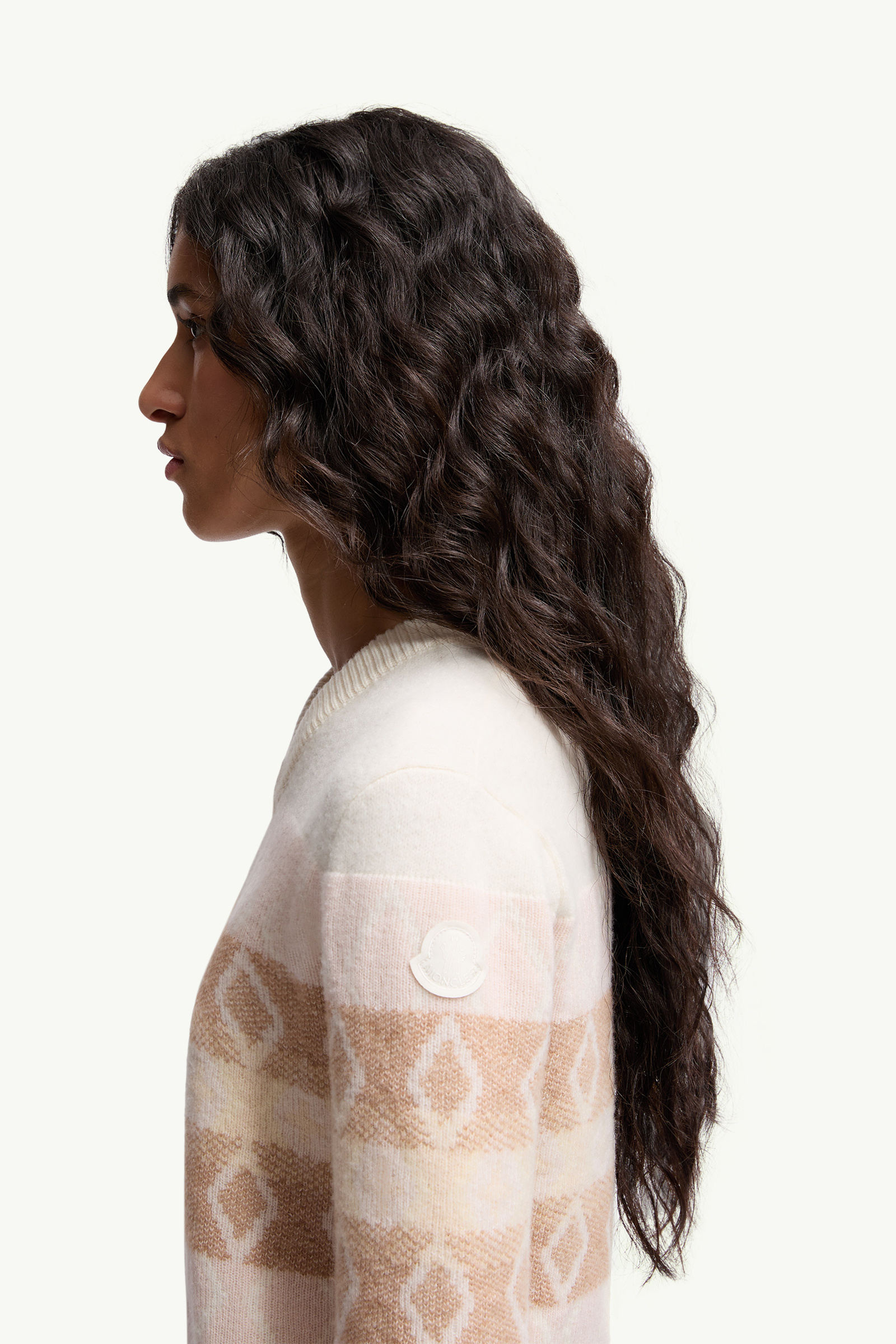 Maglione con Scollo a V in Lana Jacquard Donna Bianco & Rosa Moncler 1