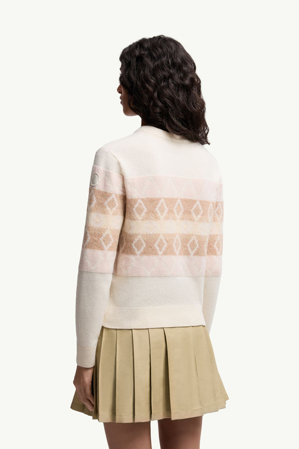 Jersey de lana con cuello de pico y motivo de rombos Mujer Blanco & Rosa Moncler 4