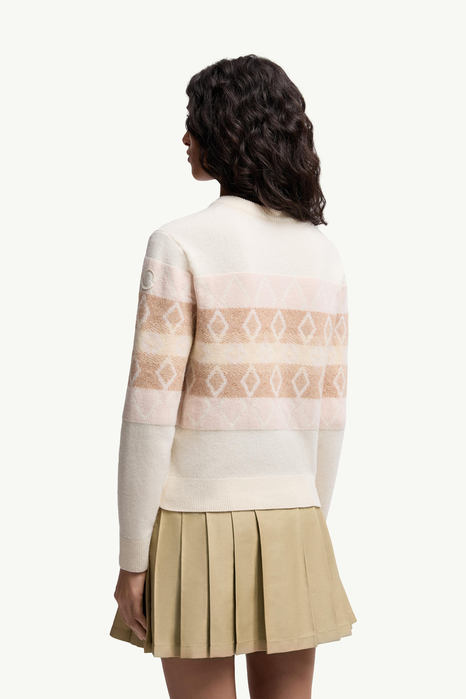 Pull à col en V en laine à motif losange Femmes Blanc & Rose Moncler 4