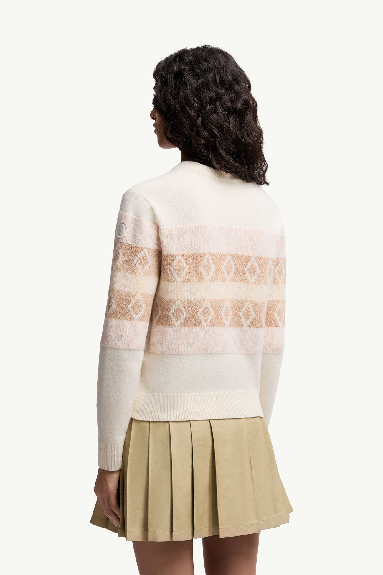 Wool Jacquard V-Neck Sweater Women White & Pink Moncler 4