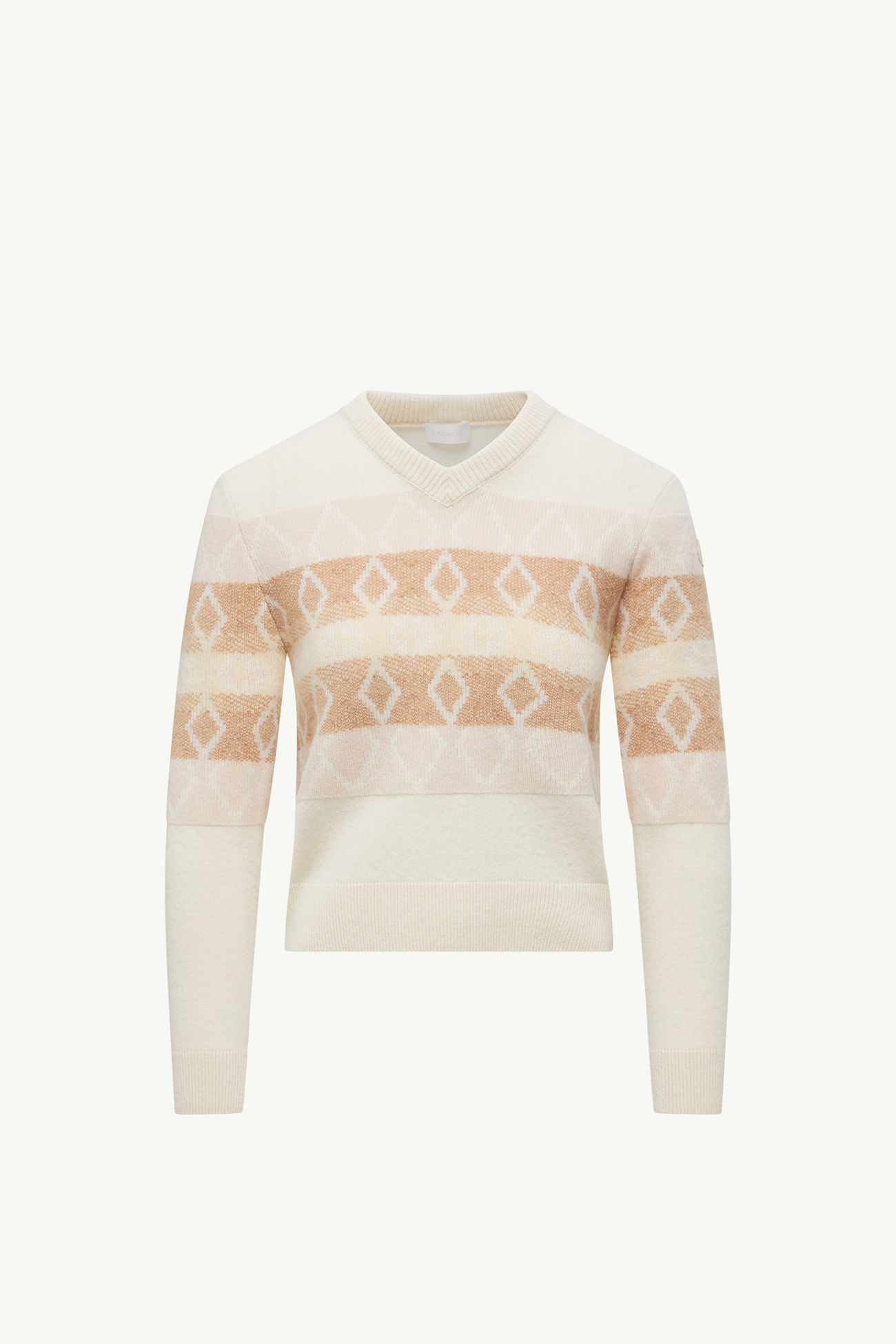 Pull à col en V en laine à motif losange Femmes Blanc & Rose Moncler 2