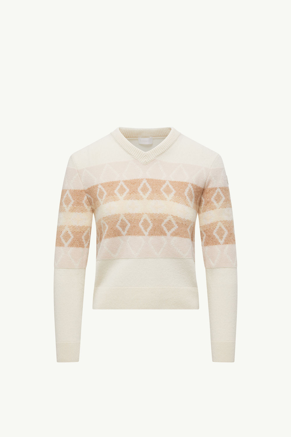 Wool Jacquard V-Neck Sweater Women White & Pink Moncler 2