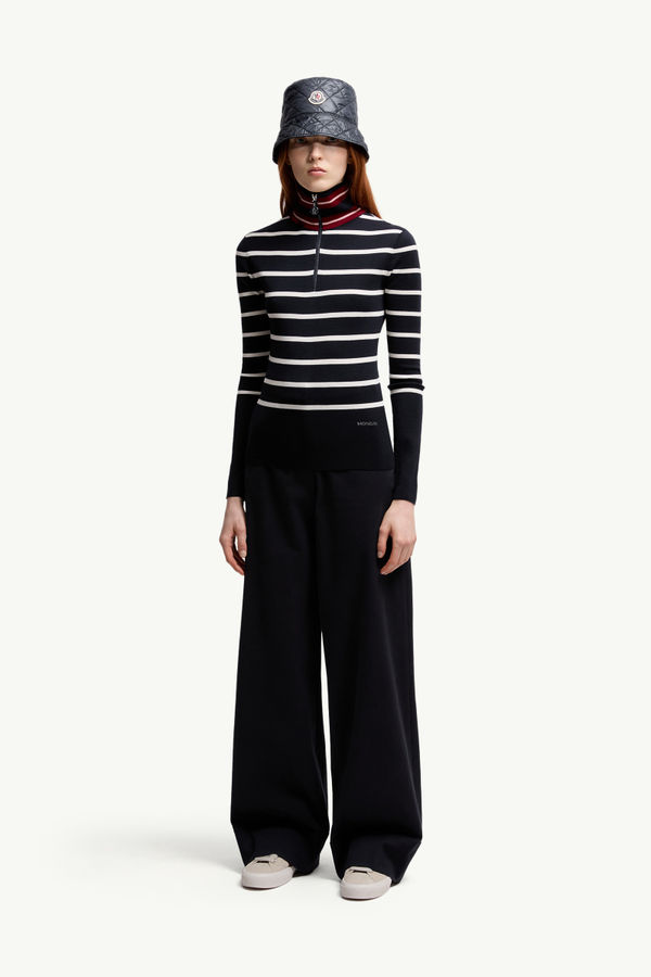 Striped Wool Polo Neck Jumper Women Blue & White Moncler 0