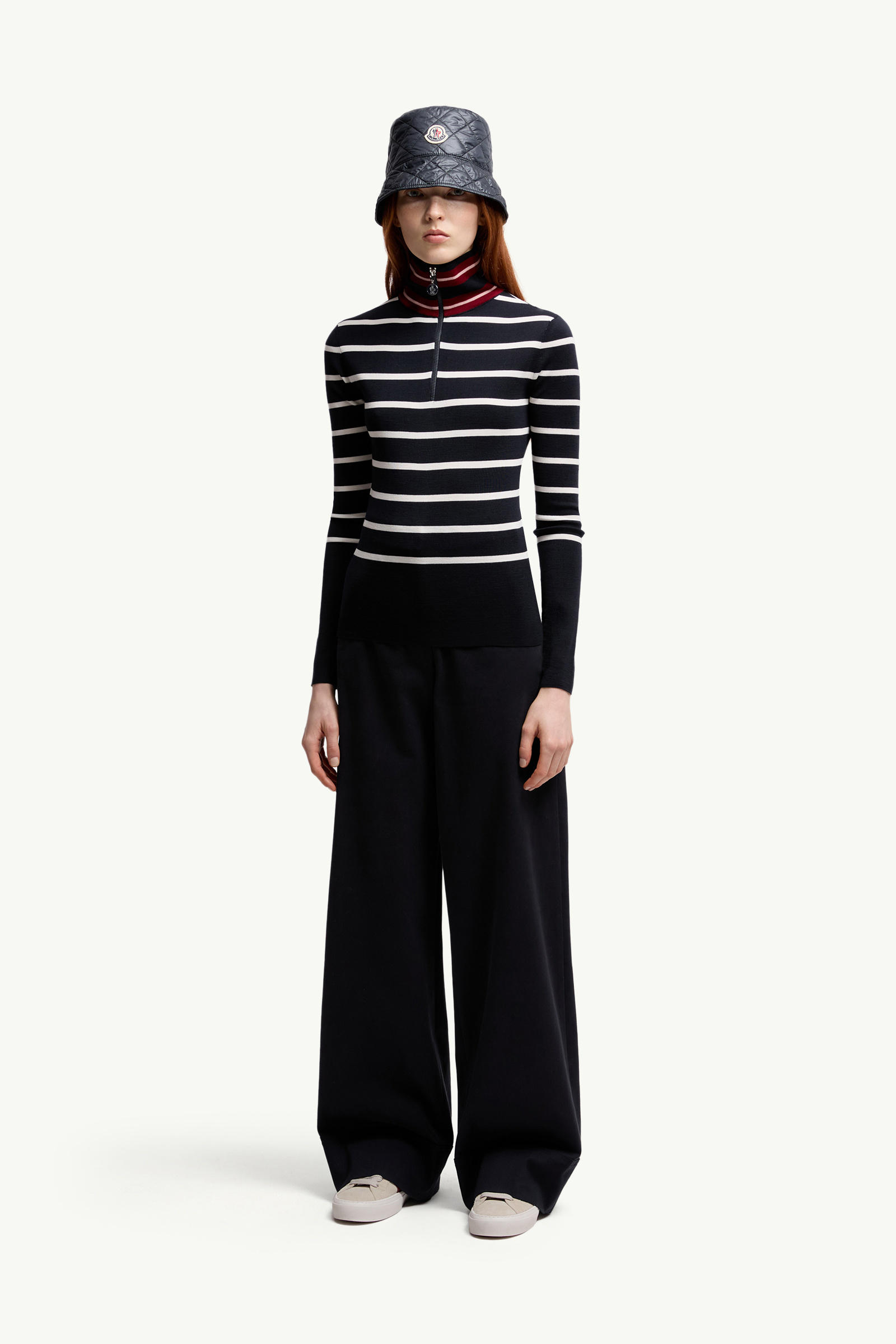 Striped Wool Polo Neck Jumper Women Blue & White Moncler 0