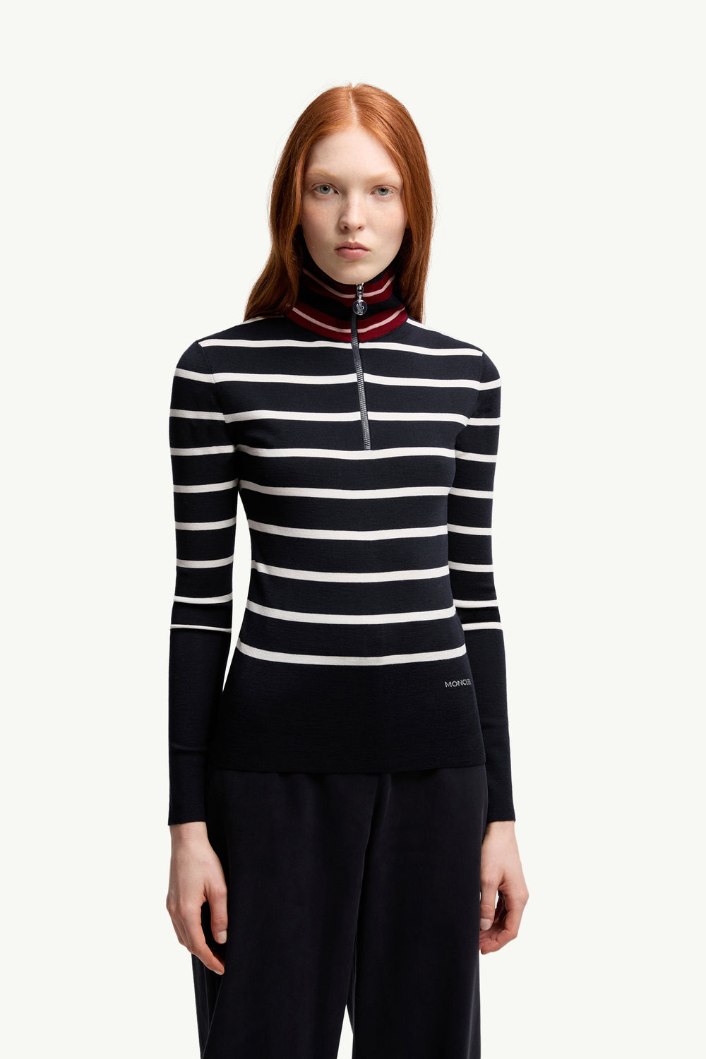Striped Wool Polo Neck Jumper Women Blue & White Moncler 3