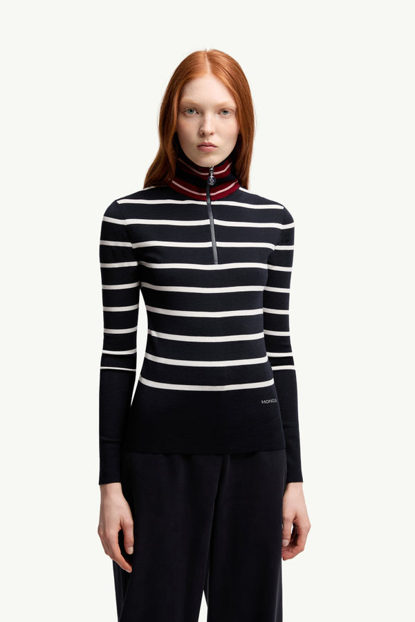 Striped Wool Polo Neck Jumper Women Blue & White Moncler 3