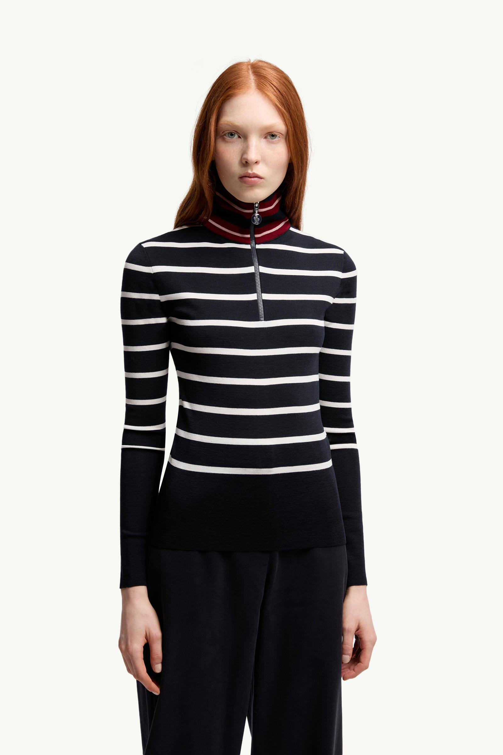 Striped Wool Polo Neck Jumper Women Blue & White Moncler 3