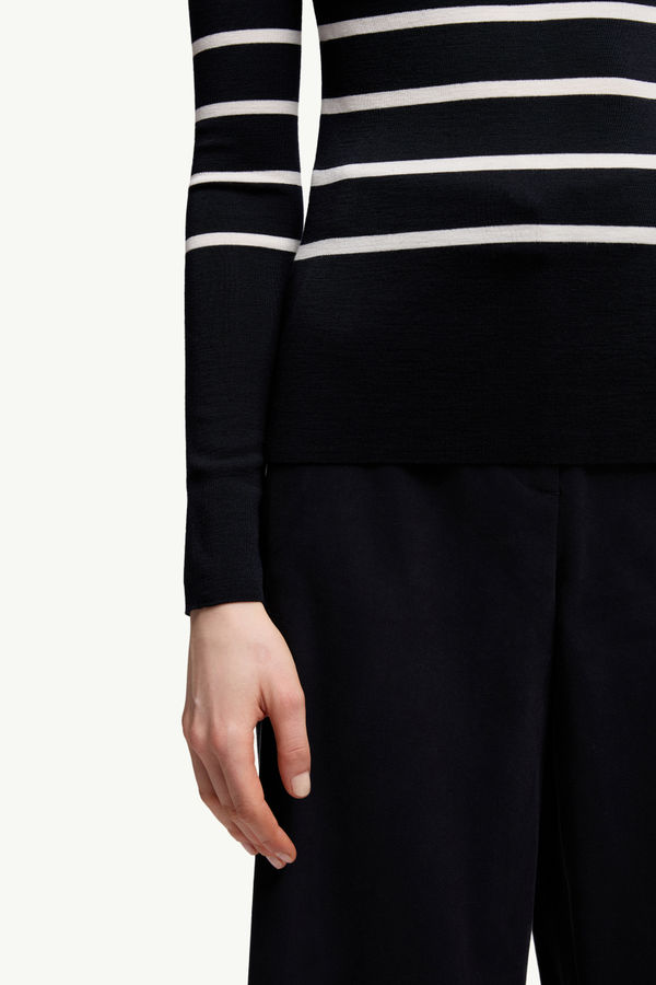 Striped Wool Polo Neck Jumper Women Blue & White Moncler 5