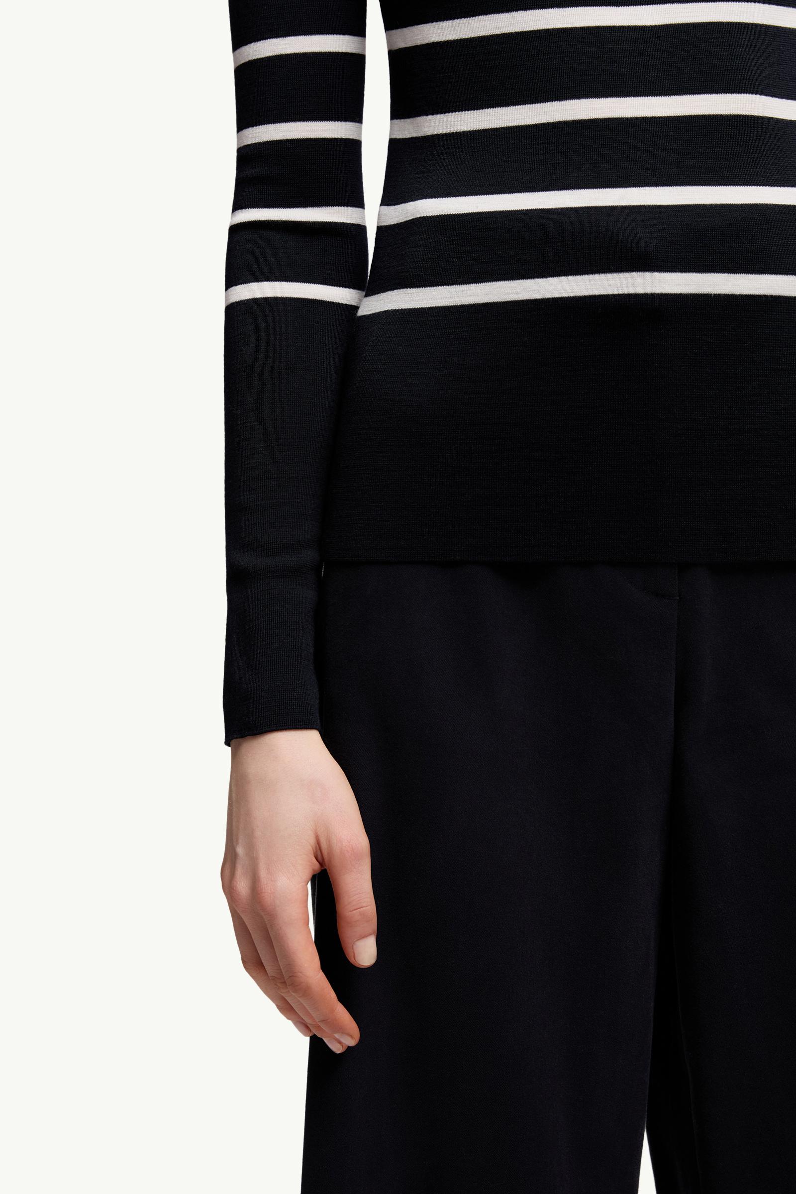 Blue & White Striped Wool Turtleneck Sweater - Sweaters