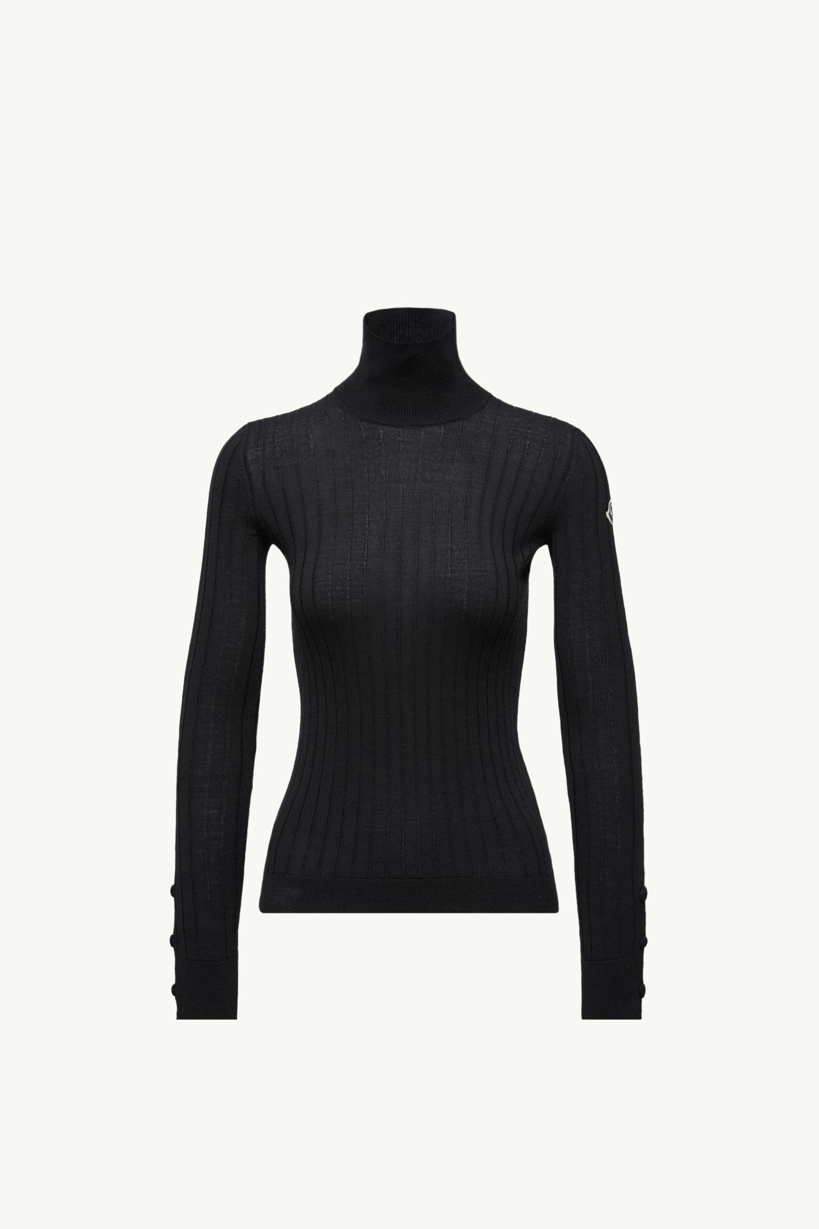 MONCLER ブラック 長袖ニット Black Logo Wool Turtleneck Sweater - Sweaters & Cardigans for