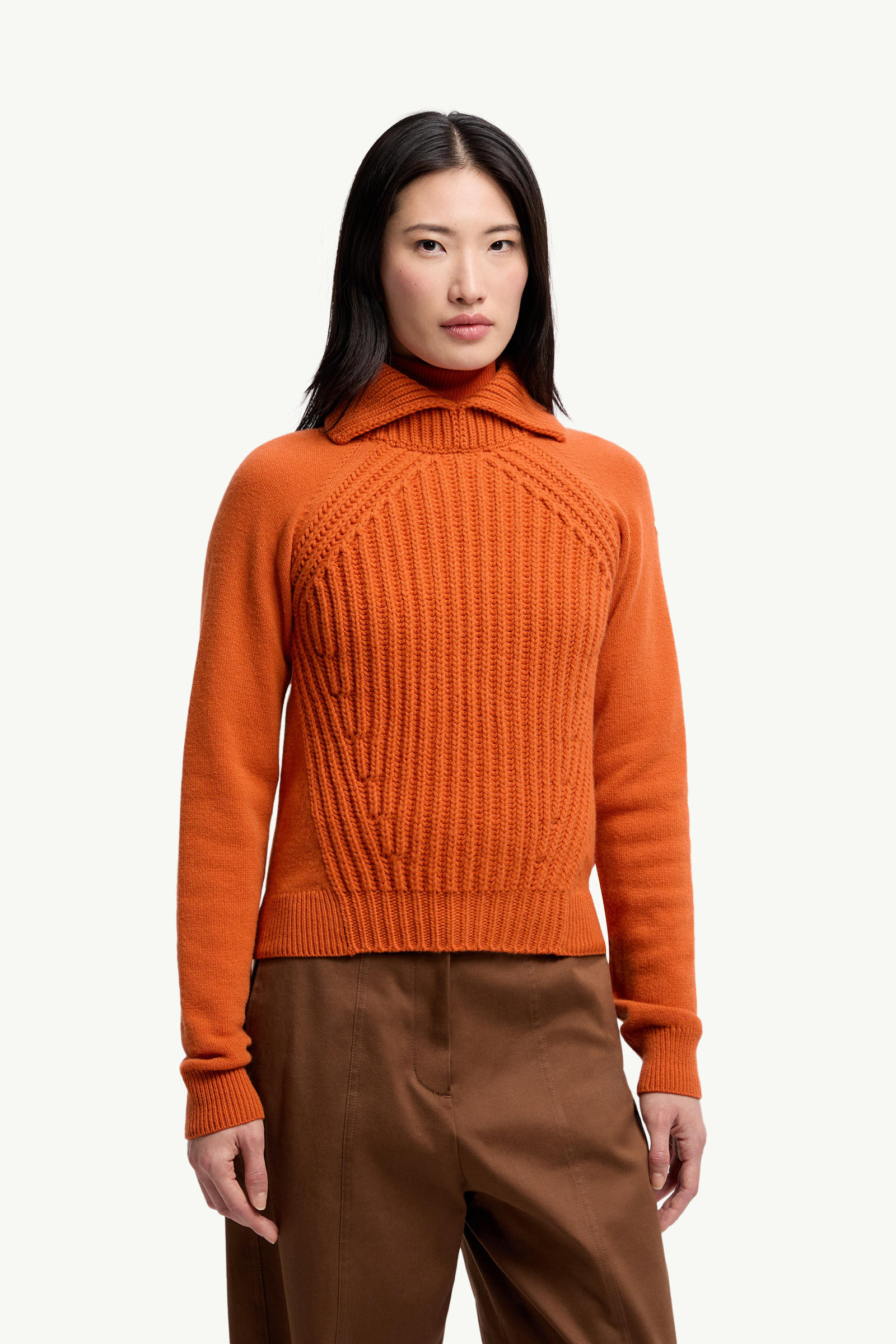 Wool & Cashmere High Collar Jumper Women Orange Moncler 3
