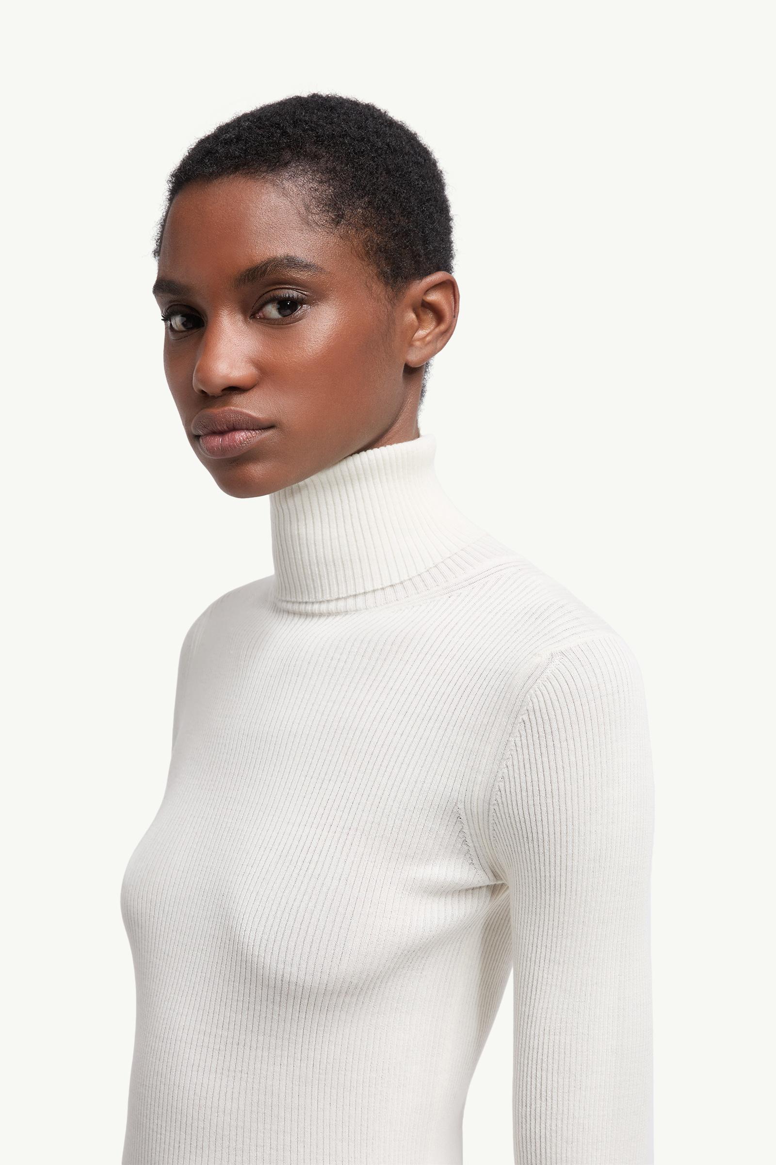 Logo Wool Polo Neck Jumper Women White Moncler 1