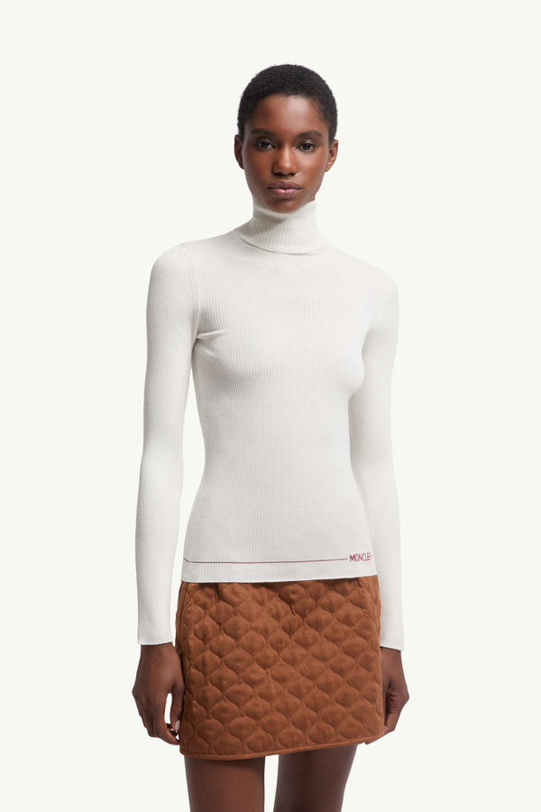 Logo Wool Polo Neck Jumper Women White Moncler 3