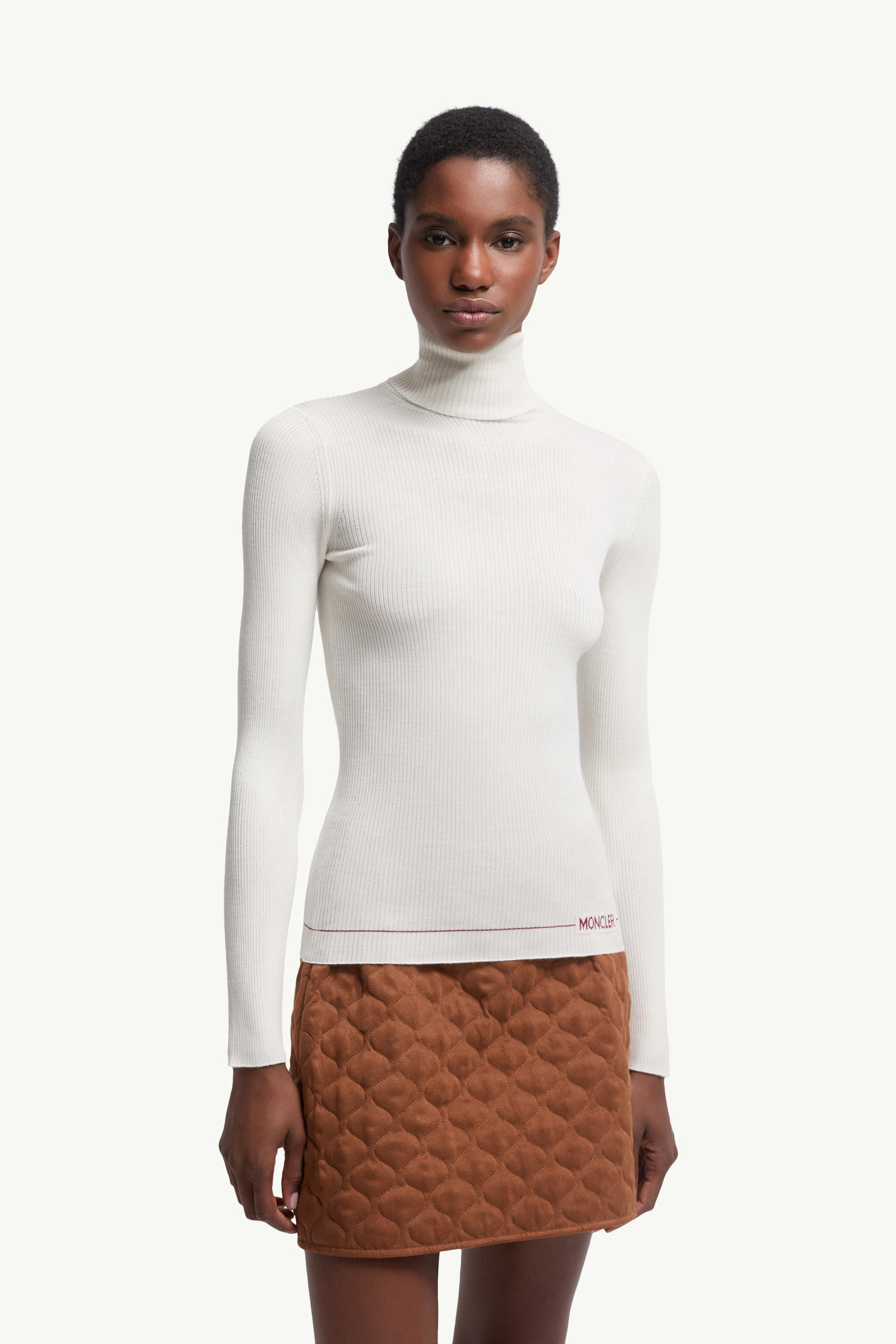 Logo Wool Polo Neck Jumper Women White Moncler 3