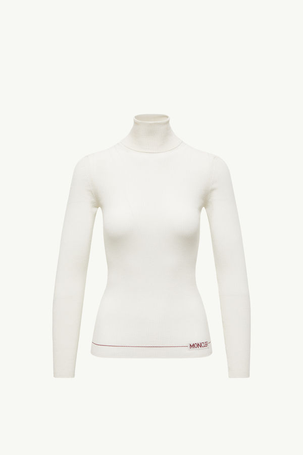 Logo Wool Polo Neck Jumper Women White Moncler 2