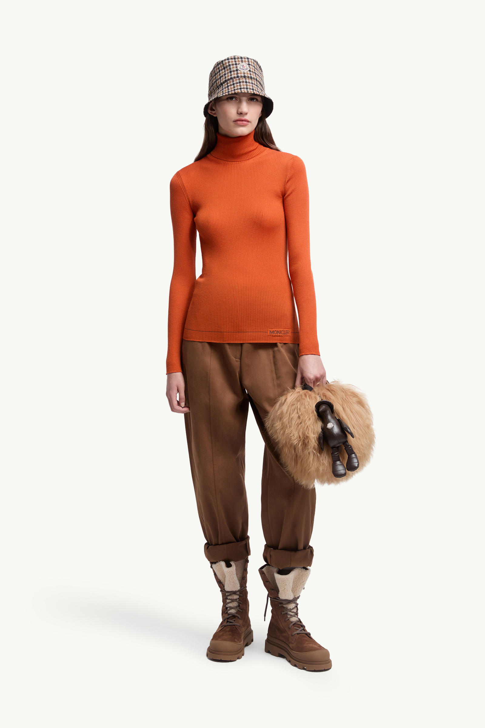Logo Wool Polo Neck Jumper Women Orange Moncler 0