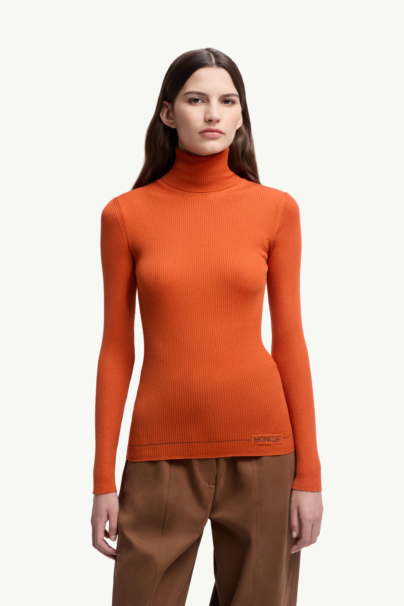 Logo Wool Polo Neck Jumper Women Orange Moncler 3