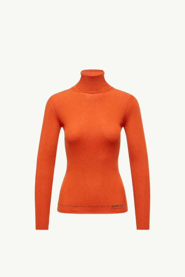 Logo Rollkragenpullover aus Wolle Damen Orange Moncler 2