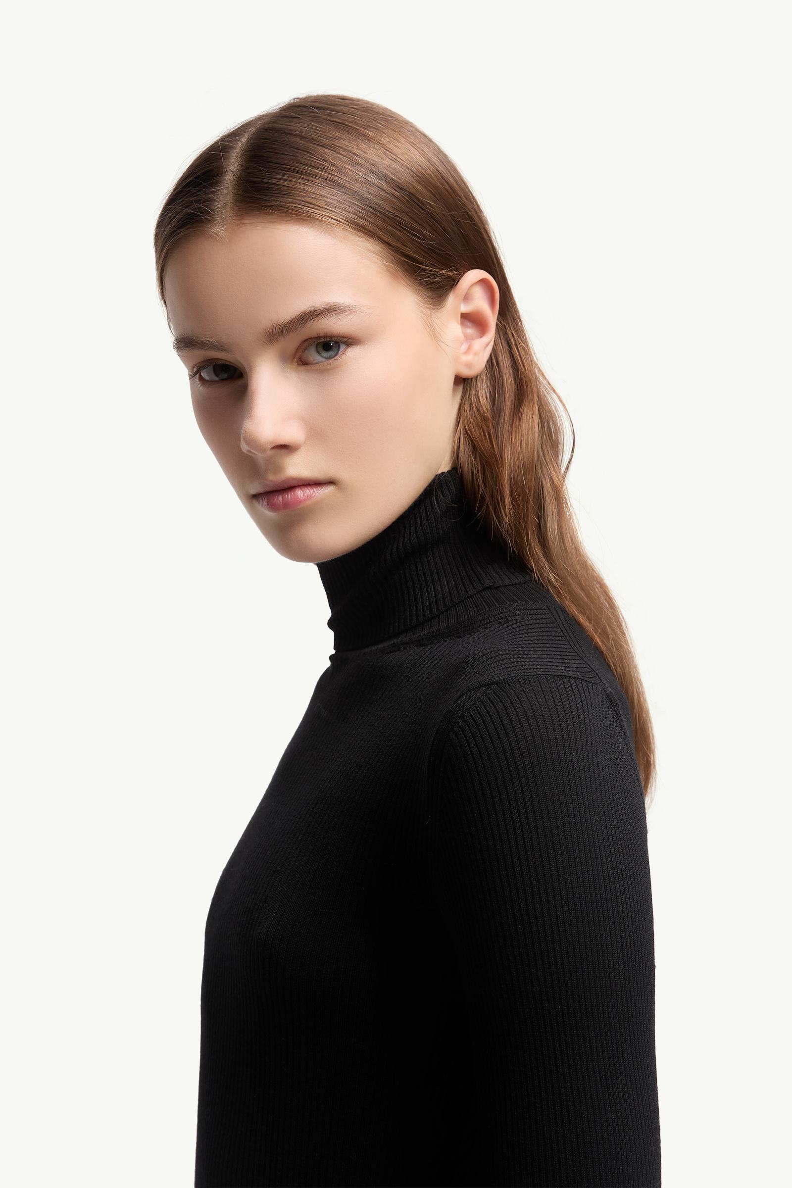 Logo Wool Polo Neck Jumper Women Black Moncler 1