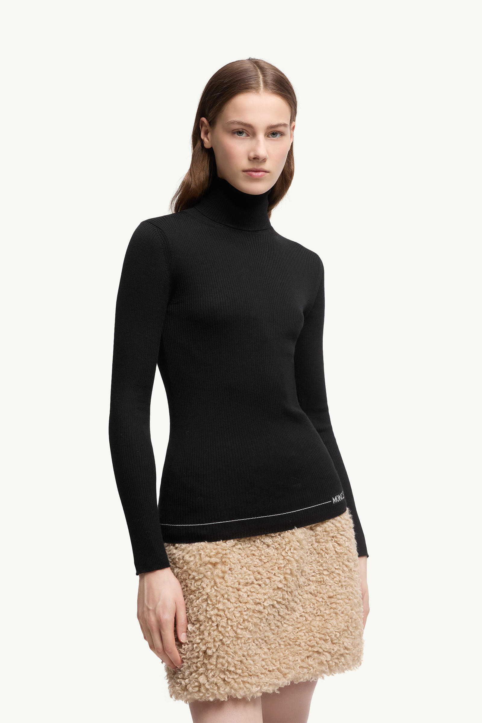 Logo Wool Polo Neck Jumper Women Black Moncler 3