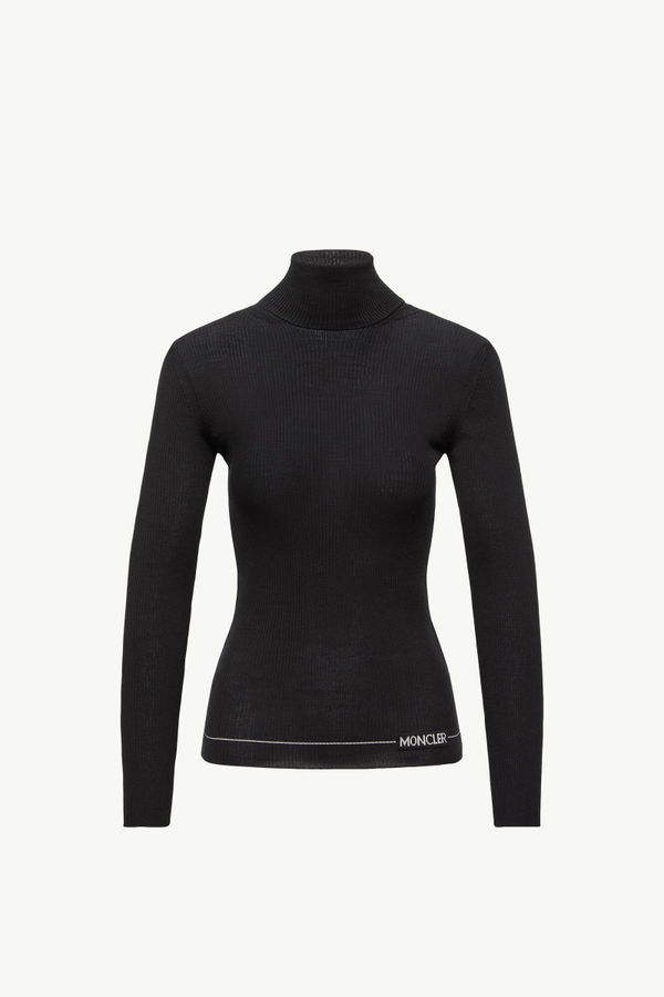 Logo Wool Polo Neck Jumper Women Black Moncler 2