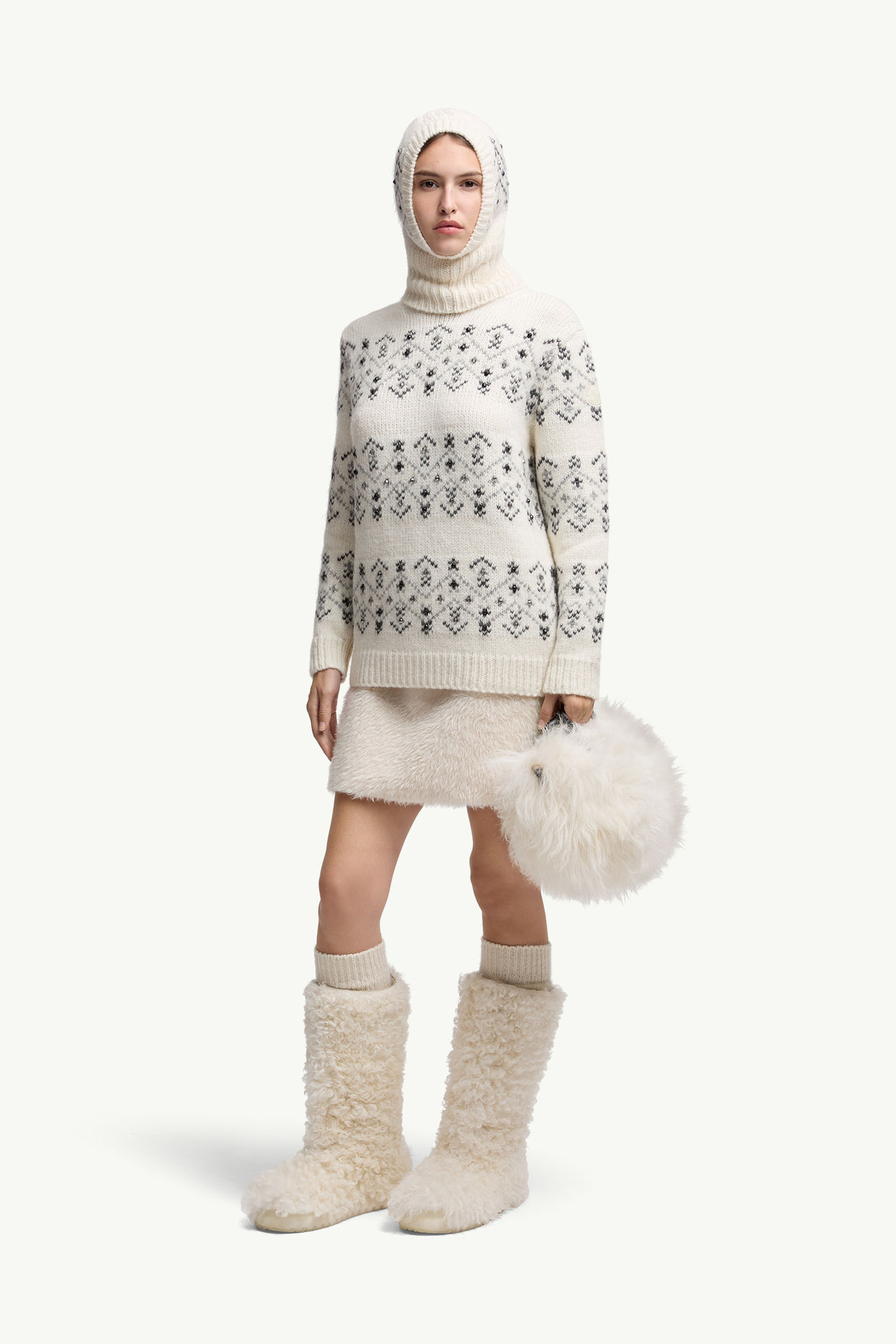 Kristallbestickter Rollkragenpullover aus Alpaka und Wolle Damen Weiß-Elfenbein Moncler 0