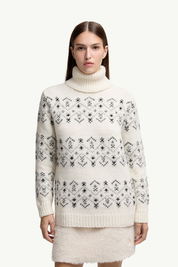 Kristallbestickter Rollkragenpullover aus Alpaka und Wolle Damen Weiß-Elfenbein Moncler 3