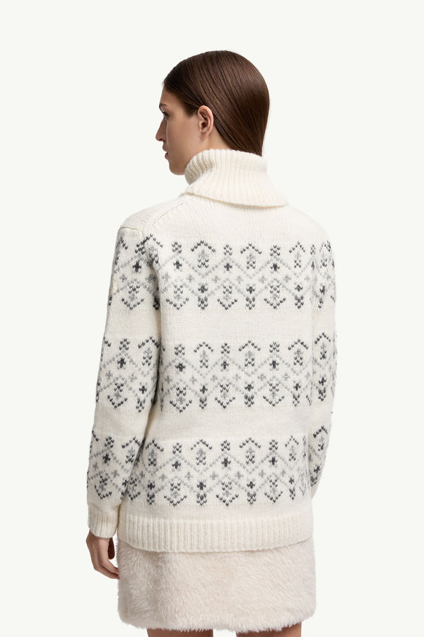 Kristallbestickter Rollkragenpullover aus Alpaka und Wolle Damen Weiß-Elfenbein Moncler 4