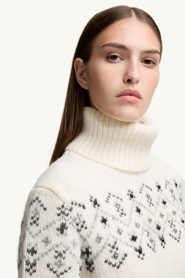 Kristallbestickter Rollkragenpullover aus Alpaka und Wolle Damen Weiß-Elfenbein Moncler 5