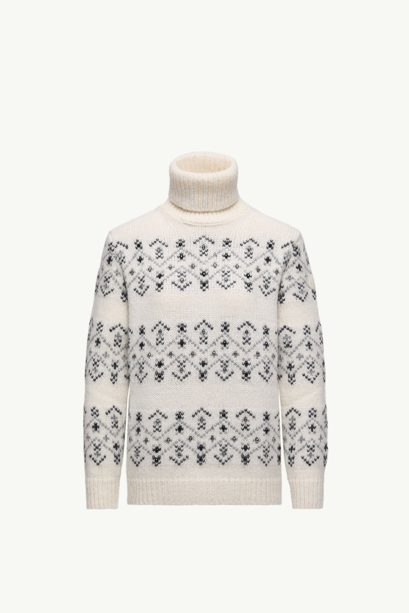 Crystal-Embroidered Alpaca & Wool Blend Polo Neck Jumper Women White Ivory Moncler 2