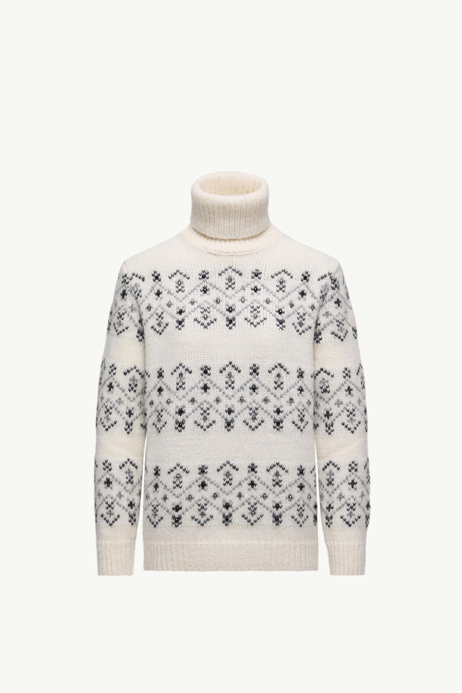 White Ivory Crystal-Embroidered Alpaca & Wool Blend Turtleneck