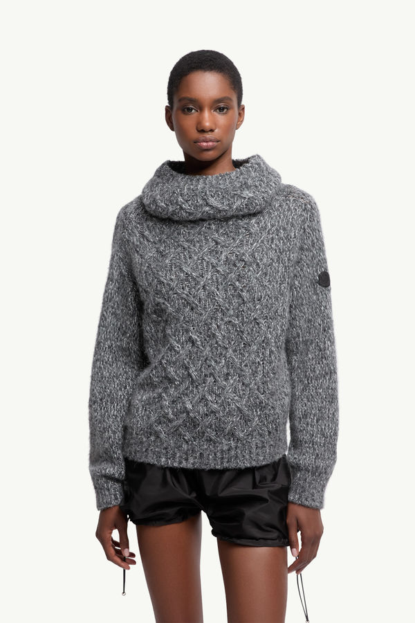 Alpaca Blend Polo Neck Jumper Women Dark Gray Moncler 3