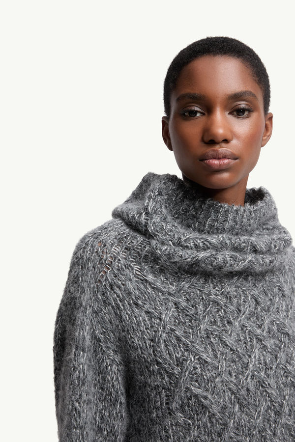 Alpaca Blend Polo Neck Jumper Women Dark Gray Moncler 5