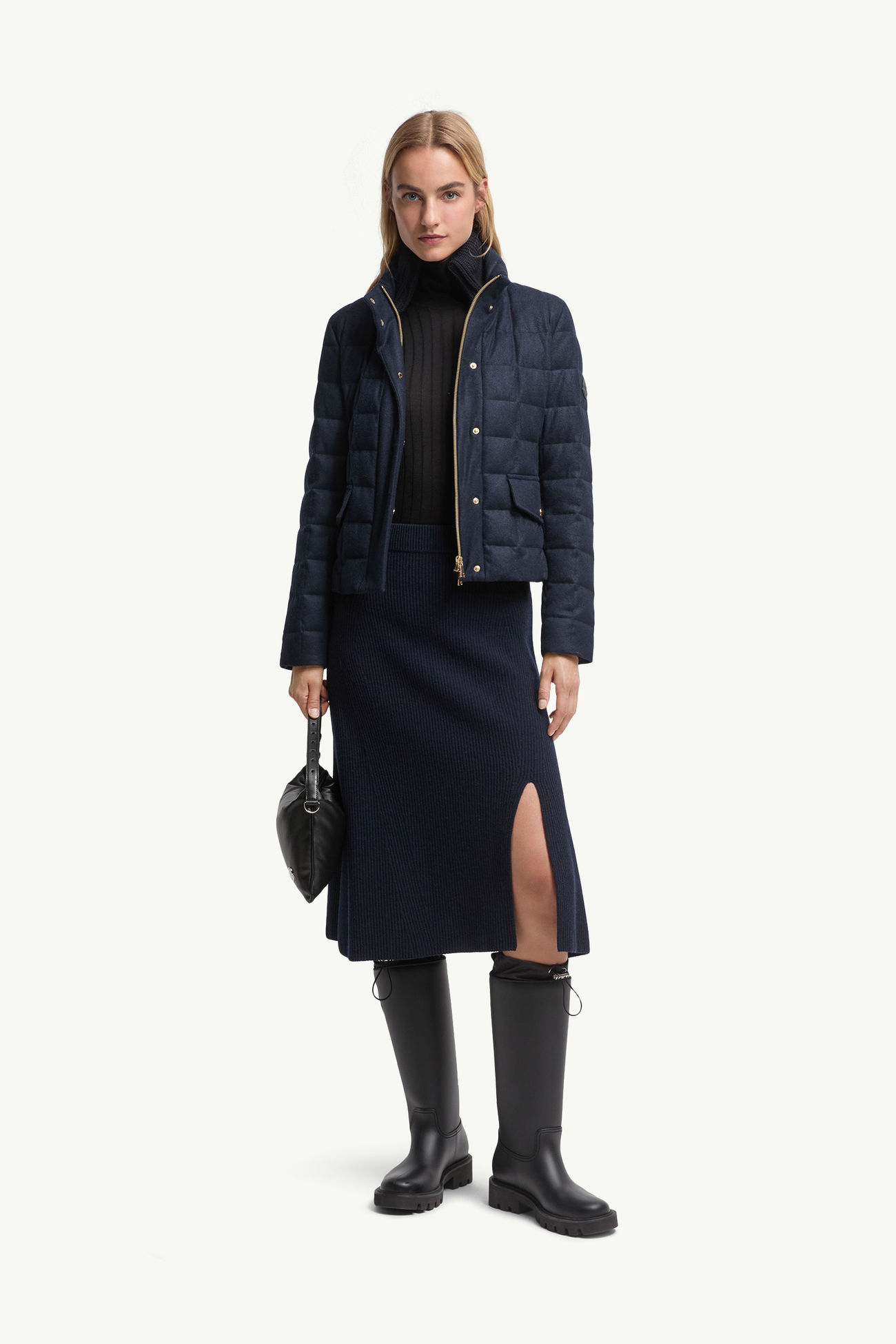 Midirock aus Wolle und Kaschmir Damen Dunkelblau Moncler 0