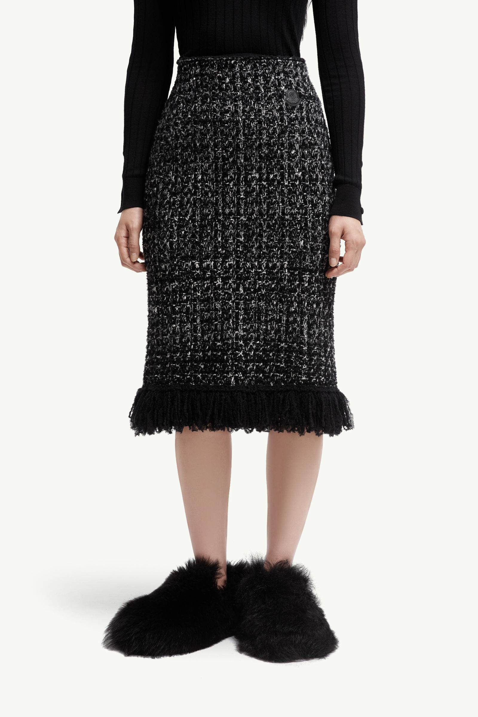 Fringe-Trim Wool Blend Skirt Women Black Moncler 3