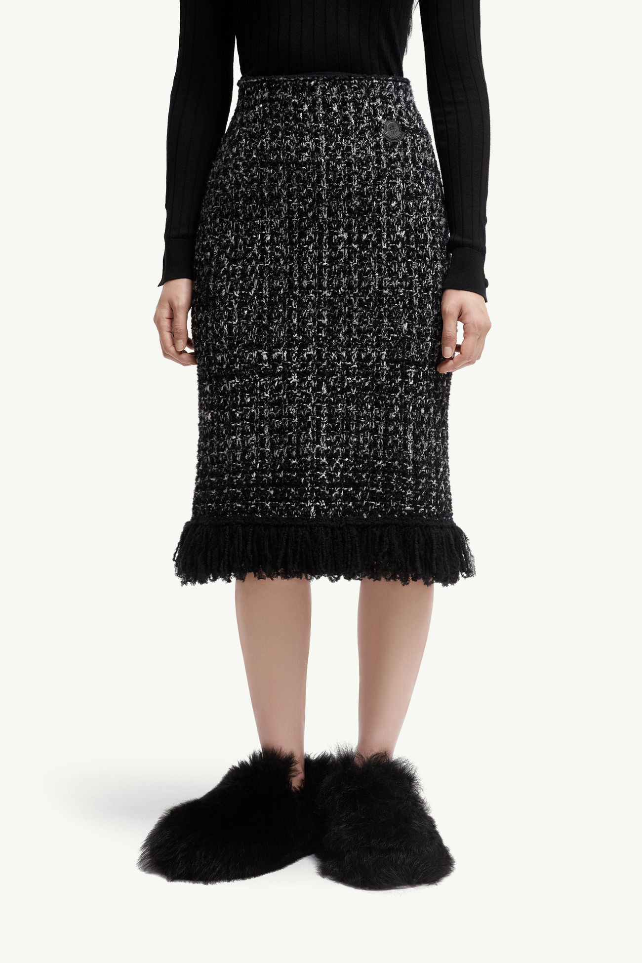 流蘇飾邊羊毛混紡半截裙 女士 黑色 Moncler 3