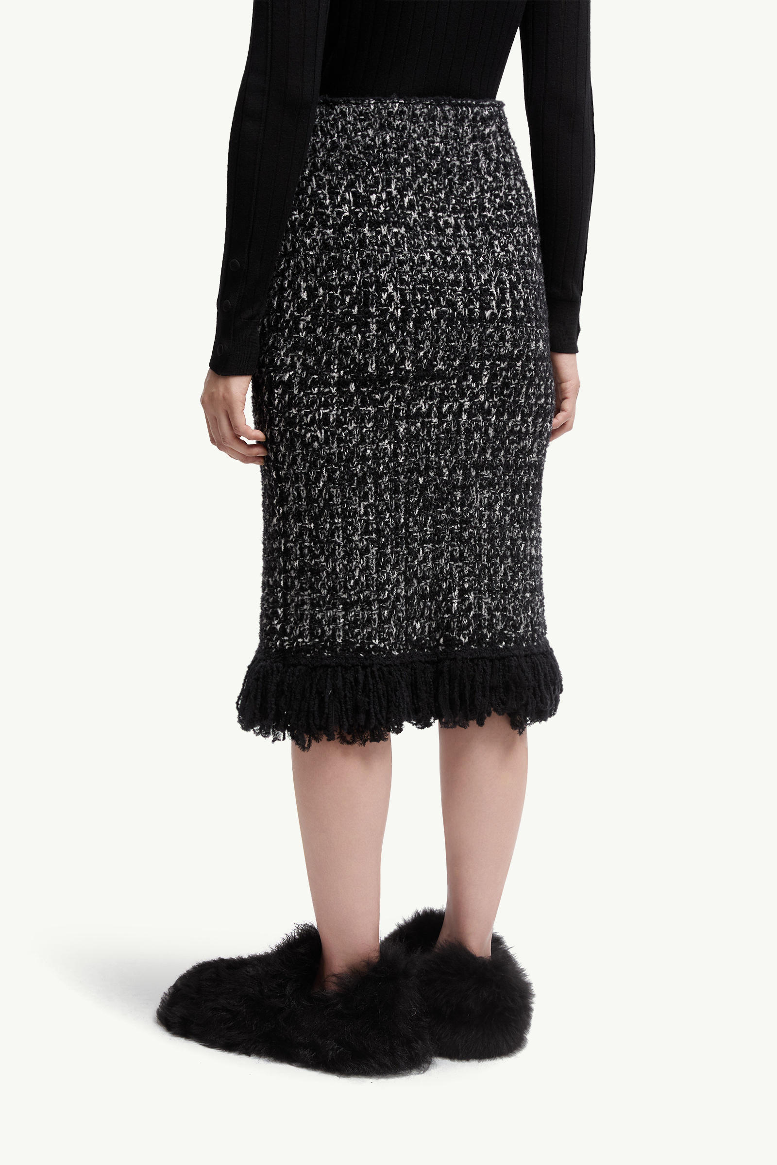 Fringe-Trim Wool Blend Skirt Women Black Moncler 4