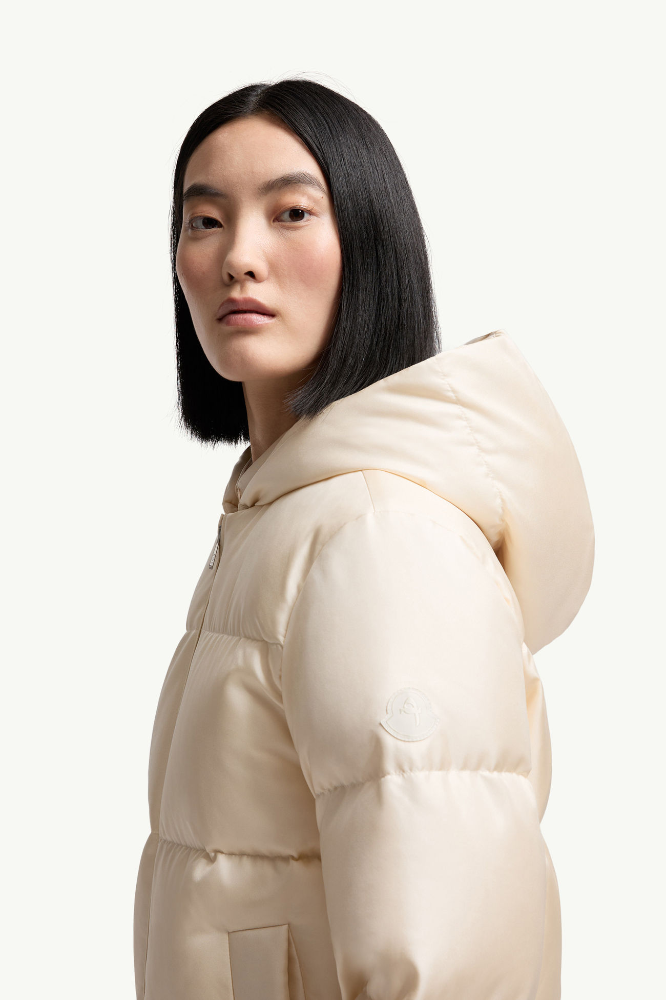 Moncler + Qiu Hao Duan Hooded Short Down Jacket Women White Ivory Moncler 1