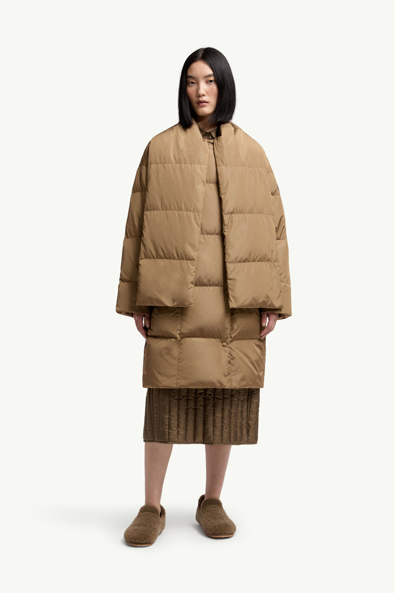 Moncler + Qiu Hao Gaoya Long Down Jacket Women Light Brown Moncler 3