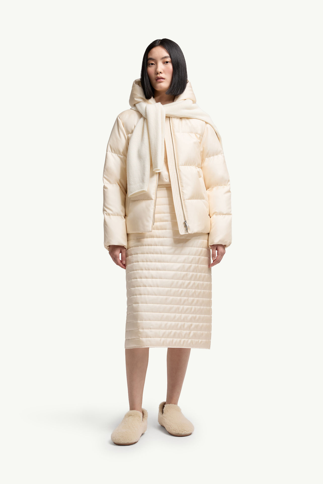 Moncler + Qiu Hao gepolsterter Midirock Damen Weiß-Elfenbein Moncler 0